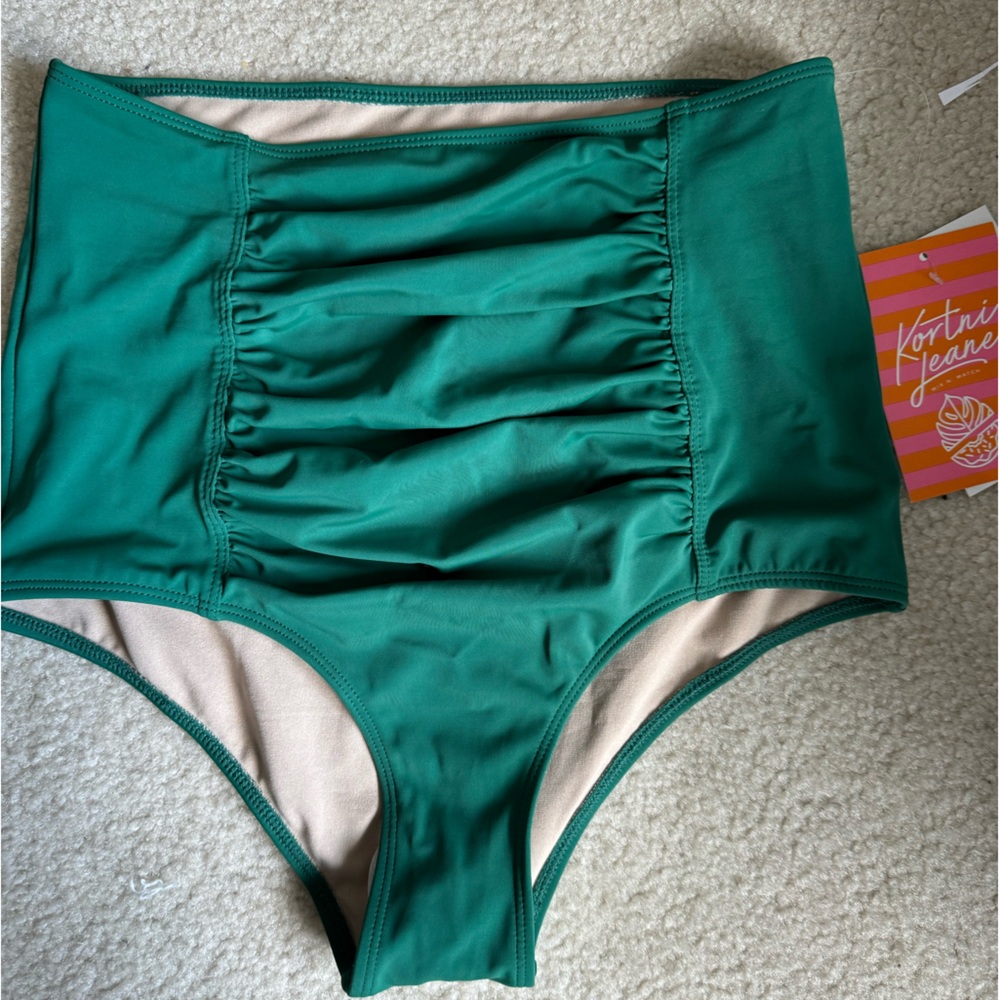 NWT Kortni Jeane Emerald Green High Waisted Swim Bottoms Size Small